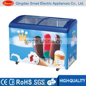 Curved Glass Door Display Ice Cream Chest Freezer for Supermarket thumbnail-2