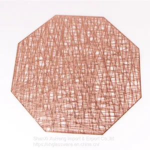 Cheap Metallic Golden Silver Rose Gold Colored Octagonal PVC Place Mats For Wedding Dinning Table thumbnail-4