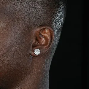 Shining Star Jewelry Fashion Earrings Wholesale Round Moissanite Men Earrings thumbnail-1