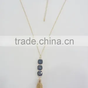 FASHION BIG GLASS STONE CHAIN TASSEL NECKLACE thumbnail-5