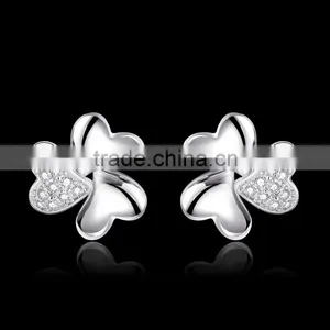 Clover Floswer White Gold Plated Crystal Jewelry Earring thumbnail-6