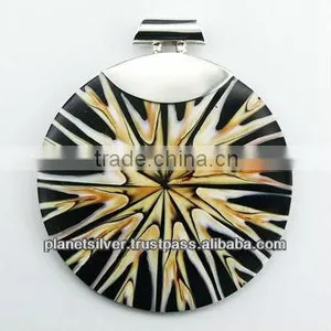 Shell Pendant Embedded In Black Resin Sterling Silver thumbnail-1