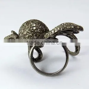 Popular Octopus Design !! Emerald & Diamond 925 Sterling Silver Ring, Online Silver Jewellery, Silver Jewellery thumbnail-5