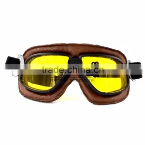 BJ-GT-009 Scratch Resistant Lens Yellow Lens Leather Motorcycle Goggles thumbnail-2