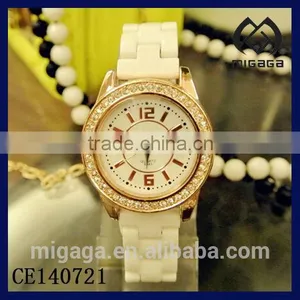 Fashion Gold Plated Case Quartz Watch Ceramic Strap*gold Case Ceramic Watch thumbnail-1
