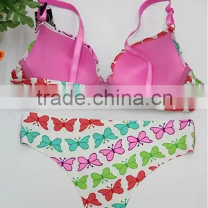 Butterfly Print Hot Sexy Bonded Bra Thong Set Seamless Underwear thumbnail-2