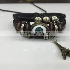 2015 Cheap High Quality Customized Multicolor Evil Eye Bracelet Evil Eye Bead Beaded Wrap Leather Bracelet thumbnail-1
