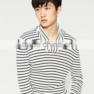 STRIPED SHAWL COLLAR SWEATER Striped Knit Shawl Collar Long Sleeves thumbnail-2