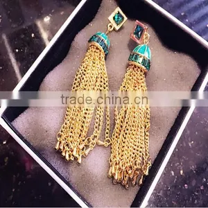 New Bohemia Gypsy Fashion Style Nightclub Style Turquoise Tassel Long Dangle Earrings thumbnail-5