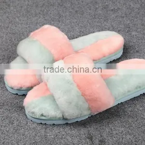 Many Colors Soft Warm Two Tone Sheared Rex Rabbit Fur Slipper thumbnail-4