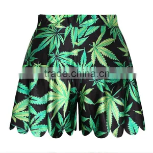 2015 New Hot Women Beach Shorts Wide Leg Pants Maple Leaves Digital Print N14-10 thumbnail-1