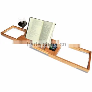 Bamboo Bathtub Caddy With Extending Sides and Adjustable Book Holder thumbnail-5