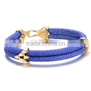 New Products 2016 Genuine Blue Stingray Fish Leather Bracelet Gold Arrow Flower Charm Silver Stainelsee Steelbulk Buy From China thumbnail-2