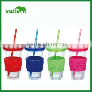 BPA-Free Double Wall Plastic Ice Tea Cup With Color Straw Tumbler thumbnail-1