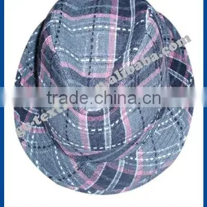 Pink Checked Hat With Short Brim thumbnail-1