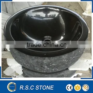 Black Granite Stone Bathroom Round Sink thumbnail-1