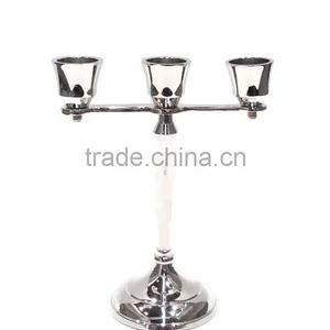 Silver Finish Brass Three Arms Candelabra thumbnail-1
