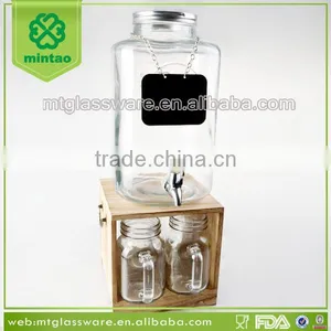 Machine Made Water & Beverage Dispenser Set With Wooden Stand and Mason Jars thumbnail-1