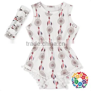 Wholesale New Born Clothes Pineapple Prints Elastic Waist Sleeveless Pom Pom Baby Girls Rompers thumbnail-3