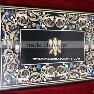 Black Marble Inlay Dining Table Top, Marble Inlay Dining Table Tops thumbnail-1