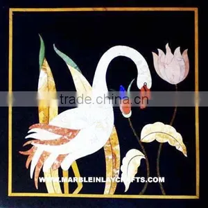 White Marble Stone Inlaid Table Top Handcrafted thumbnail-1