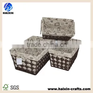 Brown Paper String Woven Hollow Out Design Storage Basket Set of 3 thumbnail-1