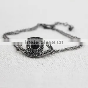 Gun Metal Chain Bracelet Rhinestone Evil Eye Gun Metal Plated Charm Bracelet thumbnail-2