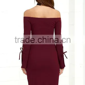 2017 Two Piece Set Women Clothing off the Shoulder Long Sleeves Top and Slim Skirt thumbnail-3