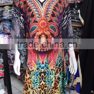 MULTICOLOR DIGITAL Print Crepe Silk Kaftan CAFTAN Tunic Poncho Blouse thumbnail-1
