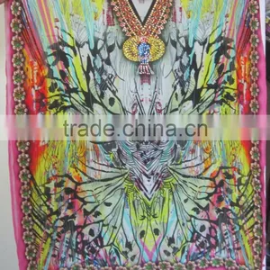Multicolor CAFTAN Digital Print Crepe Silk LONG Kaftan Tunic Poncho thumbnail-6