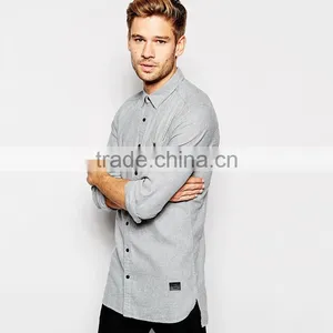 Mens Slim Fit Flanel Shirt in Grey Custom Long Sleeve Casual Shirts for Men thumbnail-1