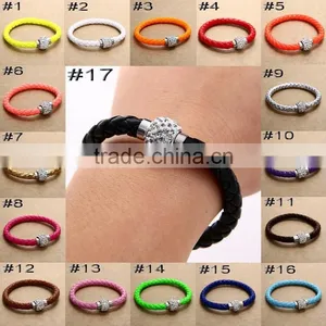 Leather Wrap Wristband Cuff Punk Magnetic Rhinestone Buckle Bracelet Bangle thumbnail-1