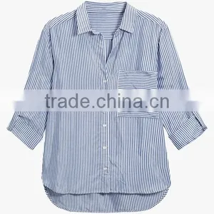 Wholesale 2017 Custom Ladies Fashion Frill Blouse Stripes Relaxed Ruffle Shirts thumbnail-4