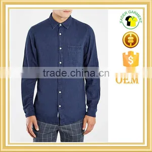 Navy Blue Oxford Long Sleeve Shirt With Chest Pocket thumbnail-1