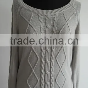 High Quality Ladies Cable Knit Fashion Pullover thumbnail-1
