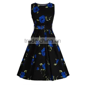 Walson NEW 50'S VTG Rose Print FLORAL SWING DRESS ROCKABILLY thumbnail-2