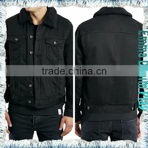 Medium Wash Fur Collar Black Denim Mens Short Jackets thumbnail-2