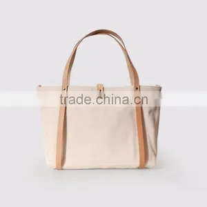 2017 New Fashion Vintage Khaki Double Strap Canvas Bag Solid Bag thumbnail-2