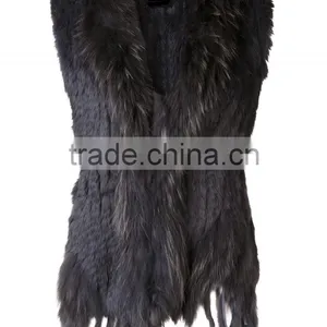 YR006A New Arrive Real Rabbit and Raccoon Hand Knit Vest With Tassels Top Sales Fur Gilet thumbnail-1