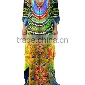 Latest New Digital Print Long Kaftans Colourful Long Digitally Printed Evening Beach Kaftan for Woman Visocse Chiffon Long Dress thumbnail-1