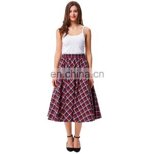Kate Kasin Women's Vintage Fashion Grid Pattern Plaid A-Line Skirt KK000495-1 thumbnail-2