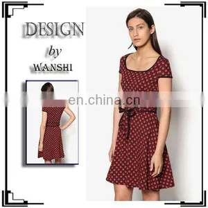 Dress for Women Elegant RedBlack Mini Floral Dress Cape Sleeves Women Dress thumbnail-1