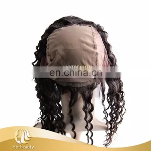 360 Frontal Lace Closure With Bundles Natural Remy Extensions Hair Deep Wave thumbnail-3