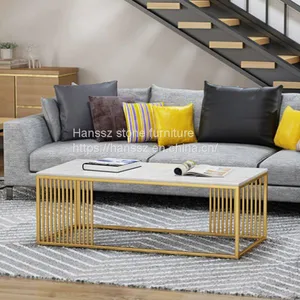 Hot Product Square White Marble Table Top Expanding Table Furniture With Gold Frame thumbnail-1