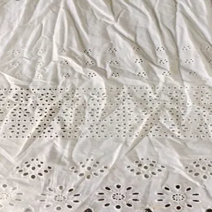 Voile White Cotton Crochet Lace Embroidered Fabric thumbnail-1