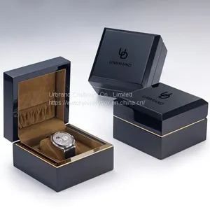 Glossy Painted Wooden Watch Box Single Piano Lacquer Effect Wooden Watch Gift Box With Golden Metal Frame thumbnail-1