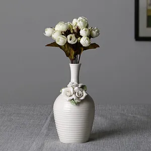 Modern Simple White Hand-Carved Flower Ceramic Vase For Wedding Gift Living Room Decor thumbnail-4
