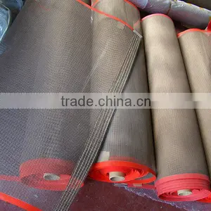 High Temp Teflon Coated Mesh Conveyor Belt With Bull Nose Joint Film Edging thumbnail-1