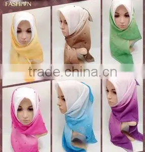 S872 Newest Voile Hijab 100*100cm Pearl Muslim Square Scarf Head thumbnail-1