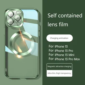 Equipped With Lens Film Mobile Phone Case Car Mounted Magnetic Attraction For Iphone 12/13/14 Pro Max All Inclusive Transparent thumbnail-1